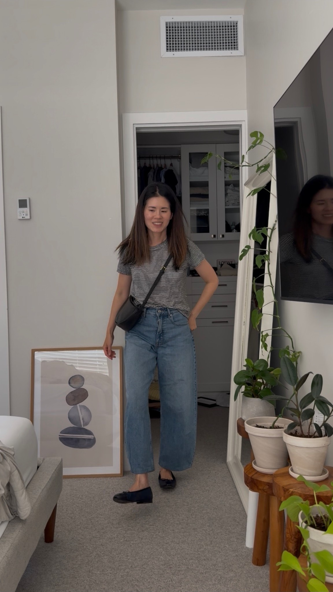 Frame baby tee: tts
Everlane curved jeans: sizes up one size for comfort. Runs tts though 
Mansur moon sling bag. Size small 

#LTKcanada #LTKsummer