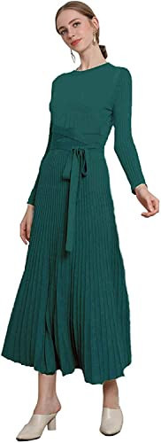Womens sweater dress Long Green Sweater Pleated sweater dress belted sweater dresses Long winter wrap dress wrap dress for women form fitting sweater dress Knit Sweater Dress winter(ON-1302-green-M) | Amazon (US)