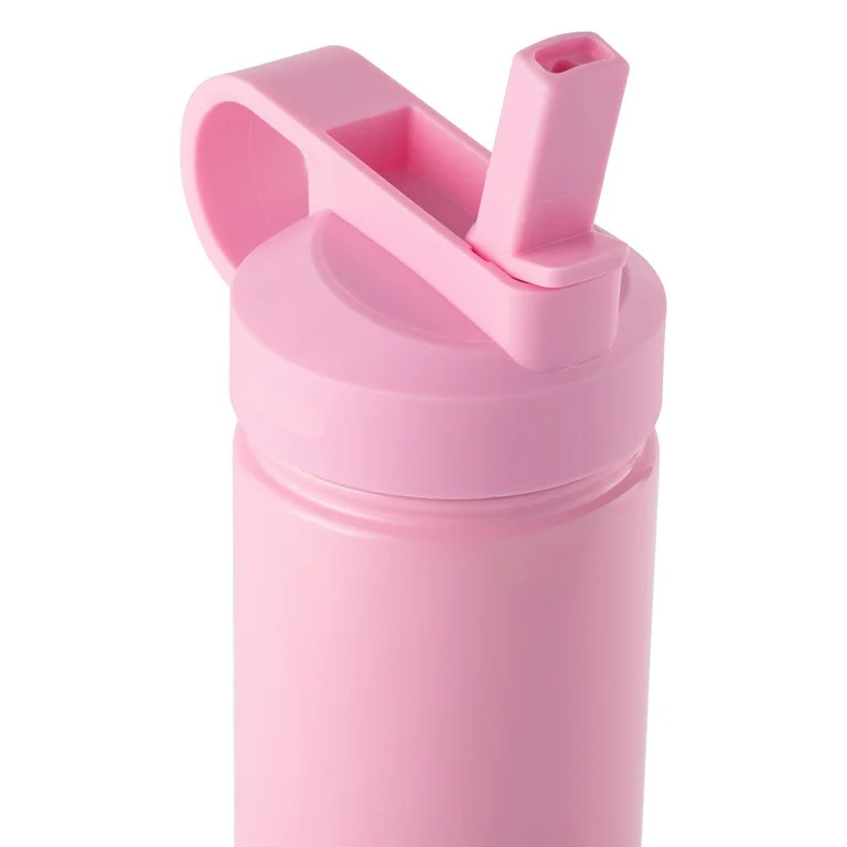 Thyme & Table 26 fl oz Water Bottle with Straw Lid, Pink with Heart Gold Charm | Walmart (US)