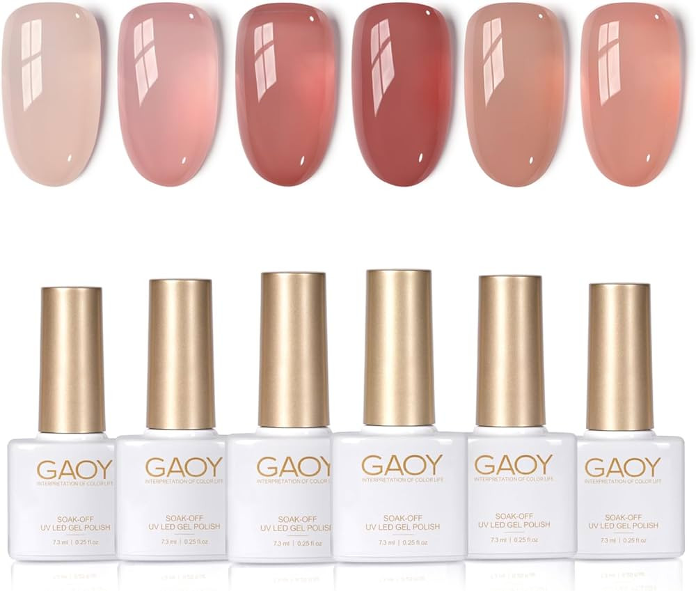 GAOY Wild Rose Jelly Nude Gel Nail Polish Set, 6 Transparent Colors Sheer Pink Brown Soak Off UV ... | Amazon (US)