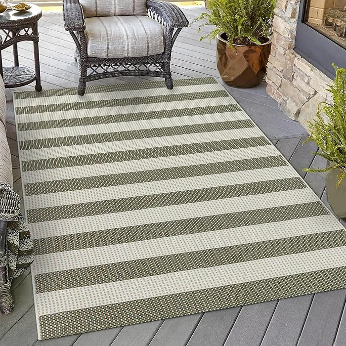 OJIA Striped Outdoor Area Rug 4'x6' Washable Patio Rugs Cotton Woven Living Room Rug Farmhouse In... | Amazon (US)