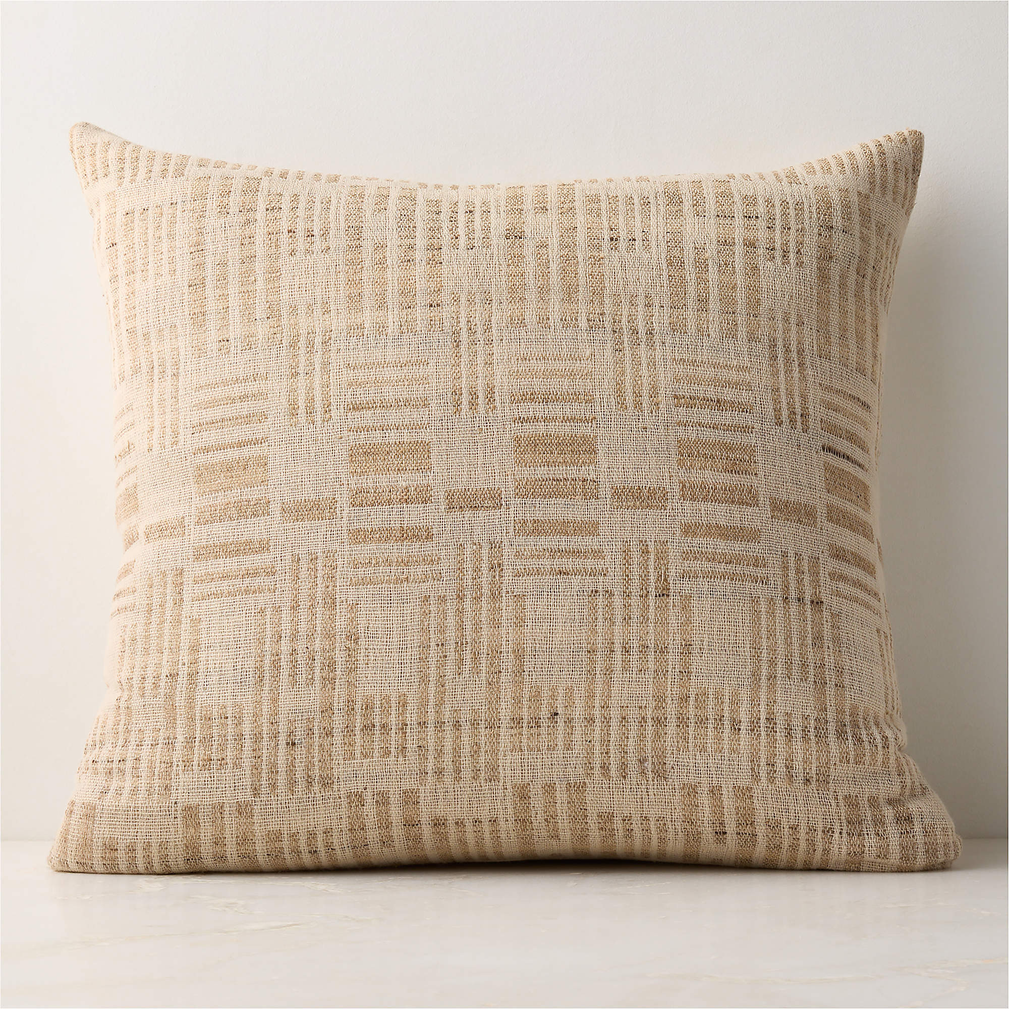 Melrose Sand with Warm White Jacquard Wool and Silk Throw Pillow with Down-Alternative Insert 23"... | CB2