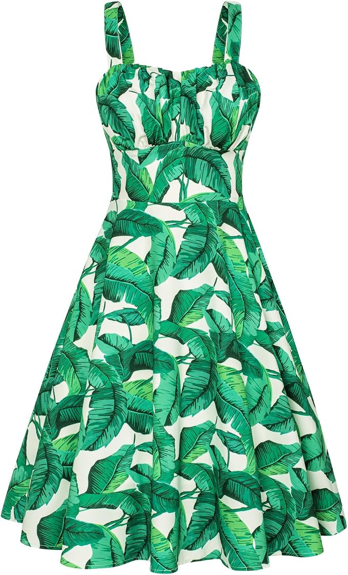 Belle Poque Women's Vintage Sleeveless Floral Ruched Summer Cute A-Line Flowy Swing Midi Dress | Amazon (CA)