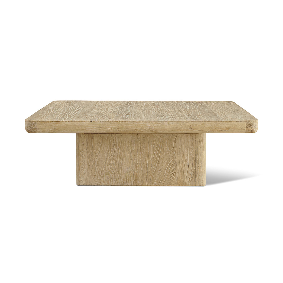 EM Wabisabi Square Light Natural Reclaimed Wood Coffee Table with Square Pedestal Base | Eternity Modern