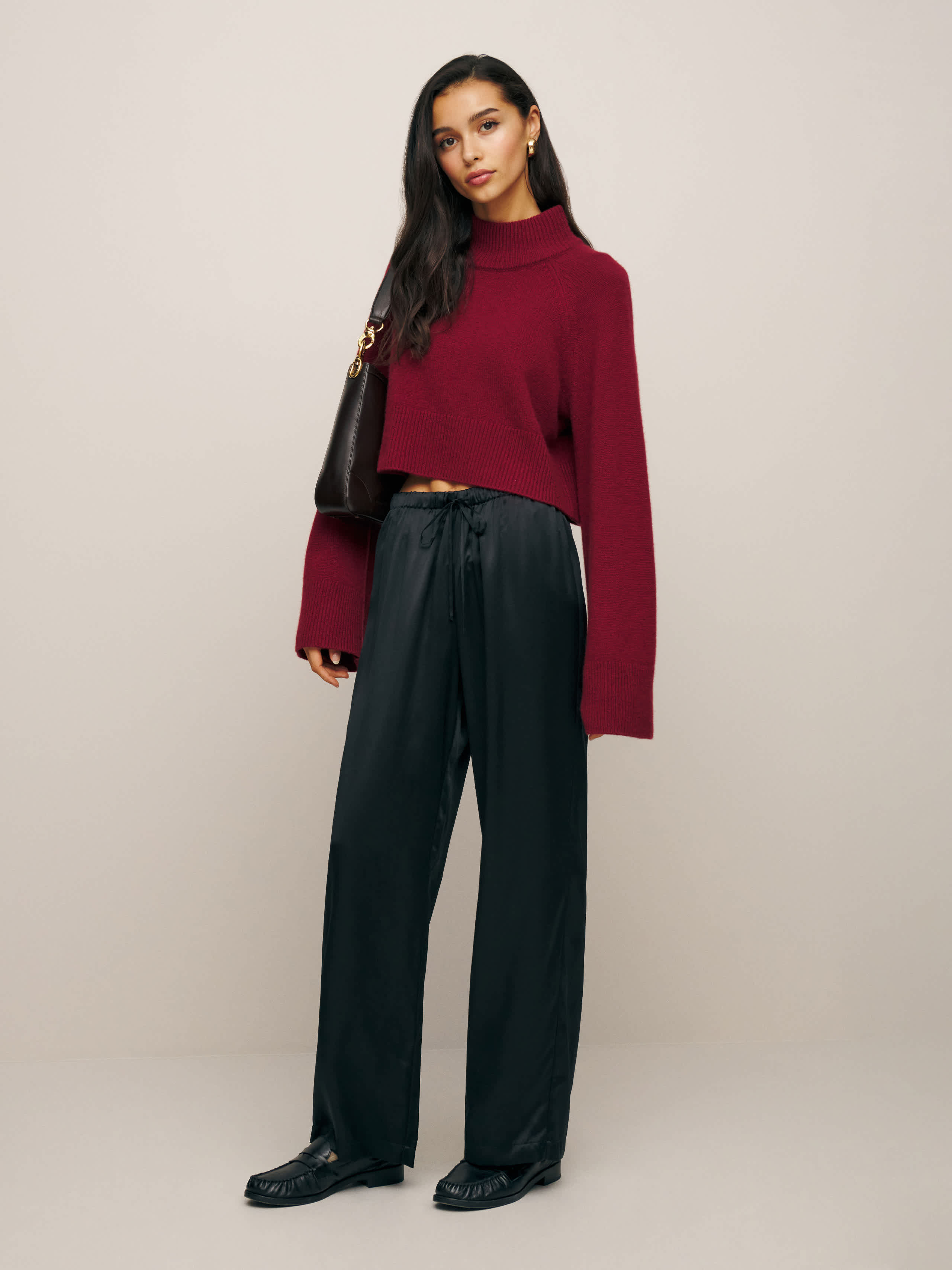 Reformation Petites Olina Silk Pant Black XSP | Reformation (Global)