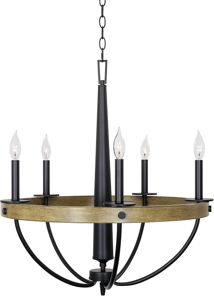 Kira Home Madison 27" 5-Light Modern Rustic Farmhouse Light | Circular Open Design | Smoked Birch... | Amazon (US)