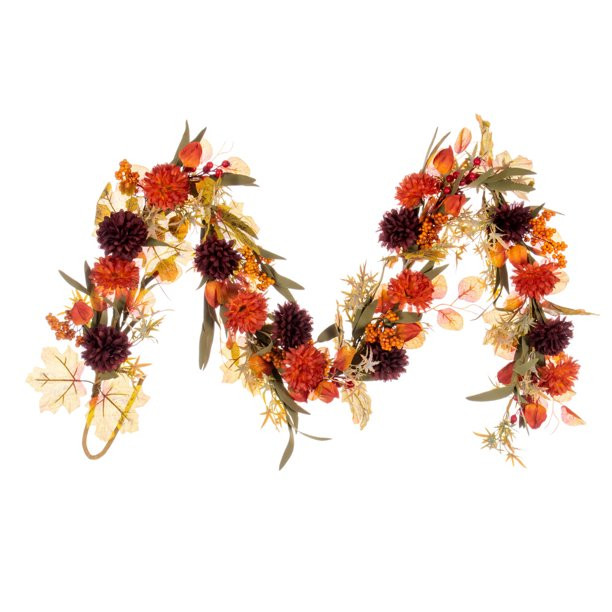 5' Orange/Burgundy Mum/Lantern Garland | Walmart (US)