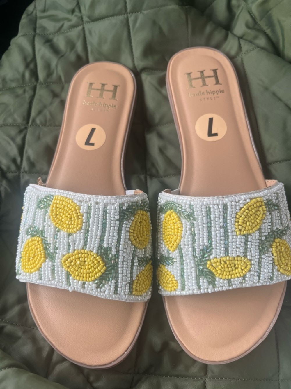 Haute Hippie Yellow Lemon Beaded Slide Sandals Sz 7 New | Poshmark
