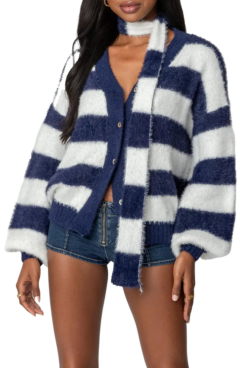 EDIKTED Stripe Scarf & Cardigan Set | Nordstrom | Nordstrom