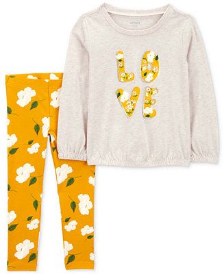 Toddler Girls 2-Pc. Love Printed Long-Sleeve Top & Floral-Print Pants Set | Macy's