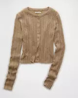 AE Ribbed Crew Neck Cardigan | Aerie