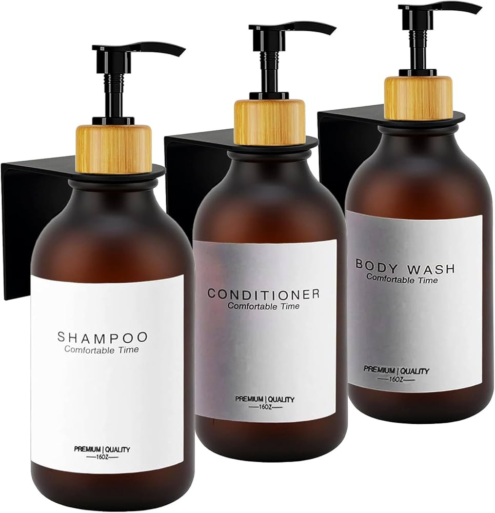 Shampoo Dispenser for Shower Wall, Frosted Heavy Duty Bottles - Drill Free Shower Soap Dispenser ... | Amazon (US)