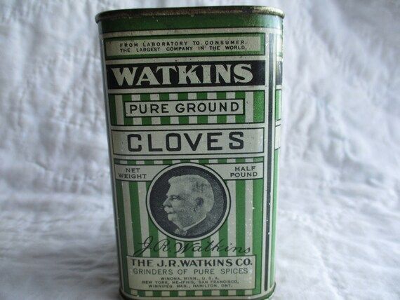 Vintage Watkins cloves spice tin, green & white | Etsy (US)