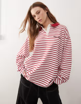 COLLUSION stripe rugby shirt with chest embroidery | ASOS (Global)