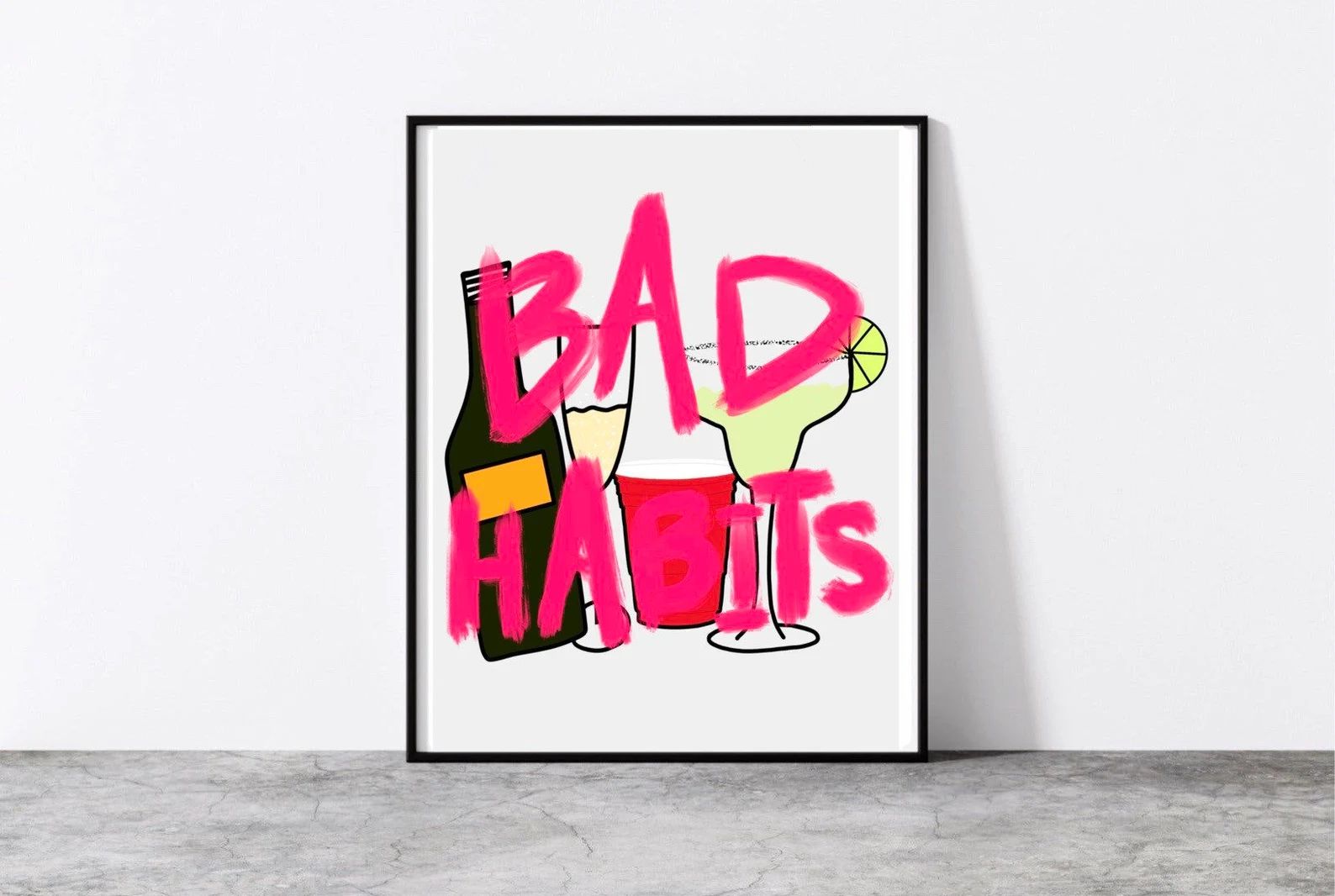Bar Cart Art Print  Bad Habits  Digital Download - Etsy | Etsy (US)