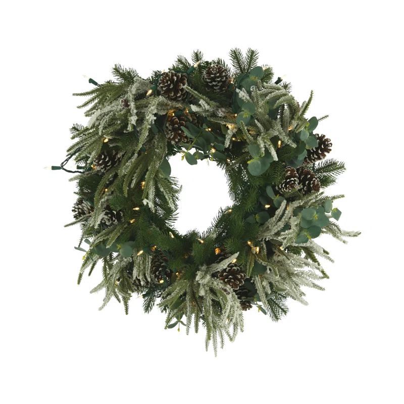 Jaylei Handcrafted Faux Lighted Greenery 32'' Wreath | Wayfair North America