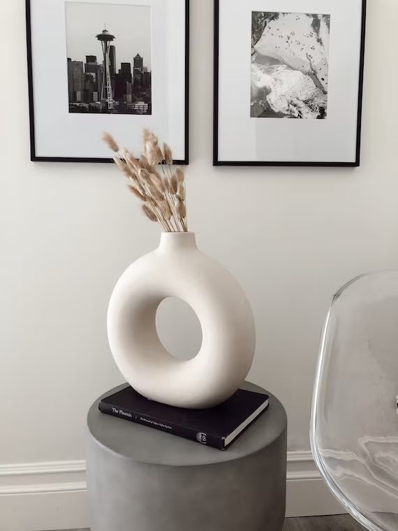 Circular hollow ceramic vase, Circle earthstone vase, Minimal ceramic vase, Modern ceramic vase, ... | Etsy (US)