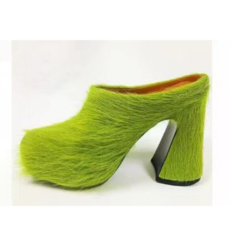 Women Fur Mules Shoes Platform Slippers Fashion High Chunky Heels Large Shoes  | eBay | eBay US