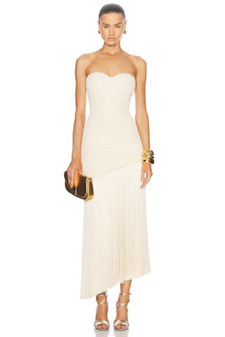 PatBO Jacquard Strapless Fringe Maxi Dress in Bone | FWRD | FWRD 