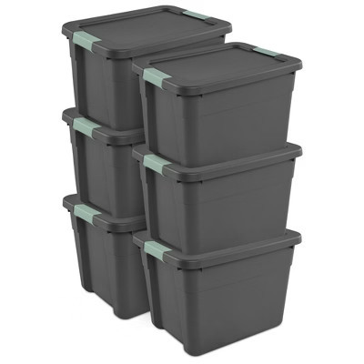 Sterilite 6 Pack Stackable Plastic Storage Tote Container Organizer Bin with Latching Lid for Home and Garage Organization,12 Gallon, Gray/Green | Target
