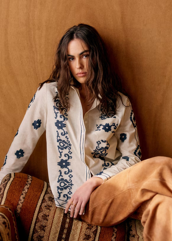 Tomboy Shirt - Sézane x Lucia Vergara - Ecru with Violeta Embroidery - Organic Cotton - Sézane | Sezane Paris - US