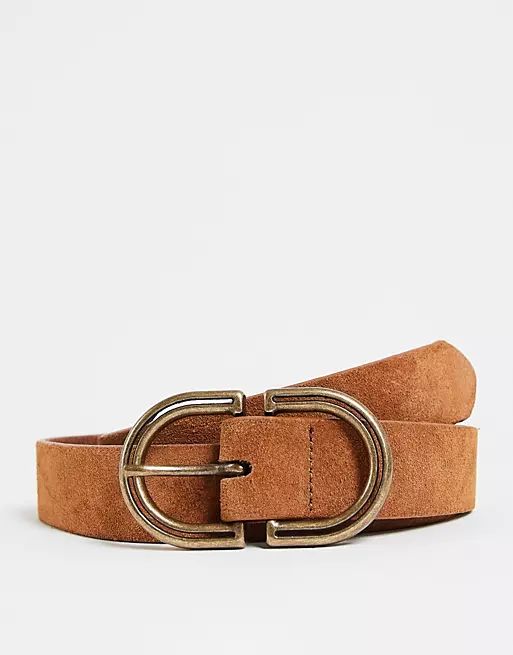 ASOS DESIGN suede waist and hip jeans belt in tan in brown | ASOS (Global)