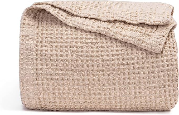 Cotton Waffle Knit Throw Blanket for Couch - 100% Organic Cotton Cream Color Throw Blanket for Be... | Amazon (US)