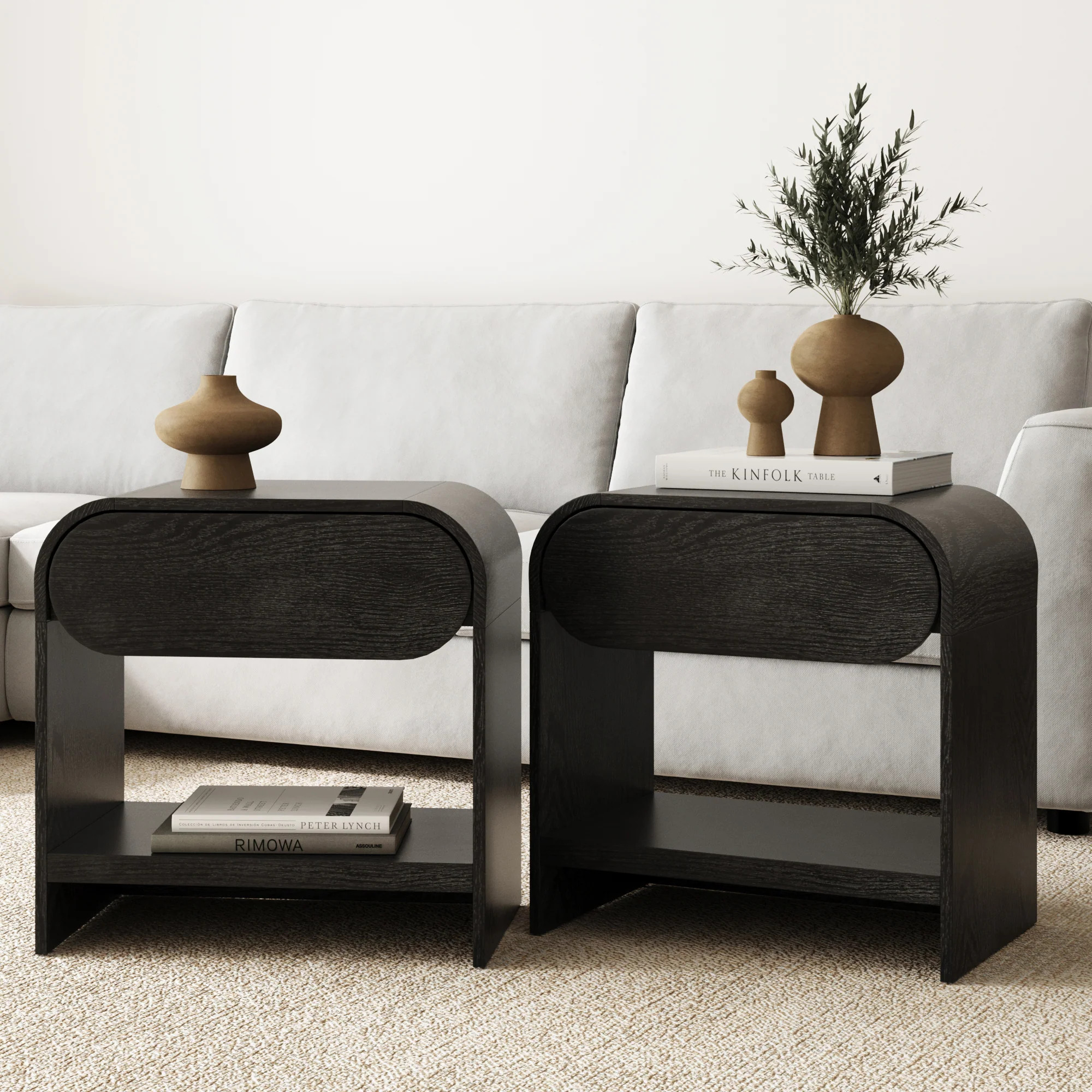 Mid-Century Wood Arched Nightstand Black Oak (Set of 2) | Nathan James