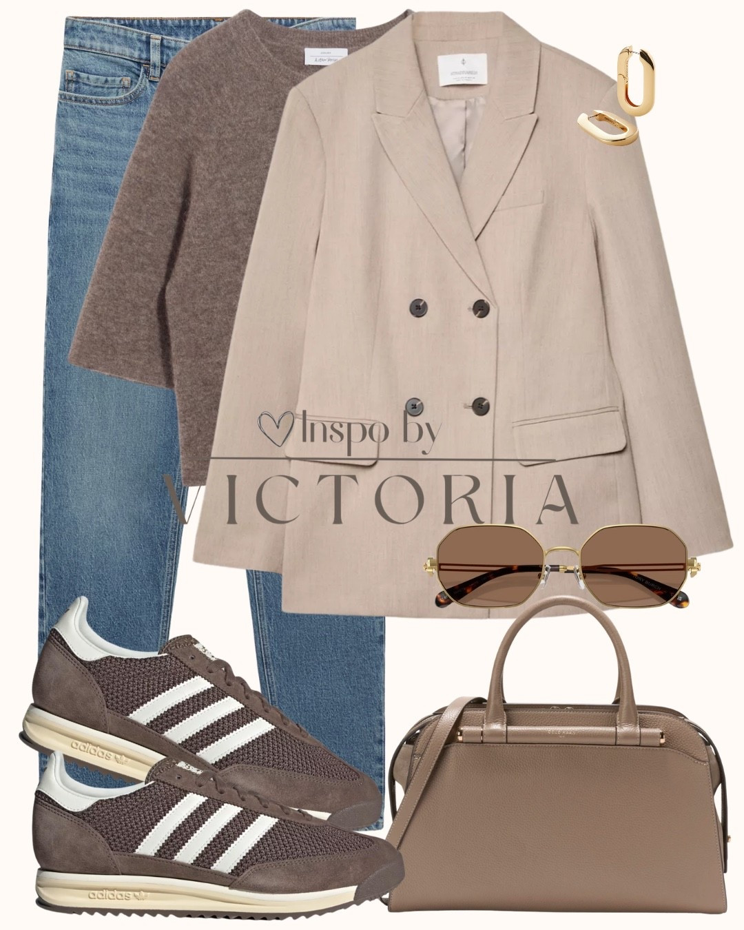 Neutral tones, timeless style with a cozy knit, tailored blazer, classic denim & sneakers you can walk all day in. Perfect for coffee runs, city strolls, or casual workdays. ☕👟👜

#OOTD #ChicStyle #CasualElegance #BlazerLook 

#LTKShoeCrush #LTKStyleTip #LTKSeasonal