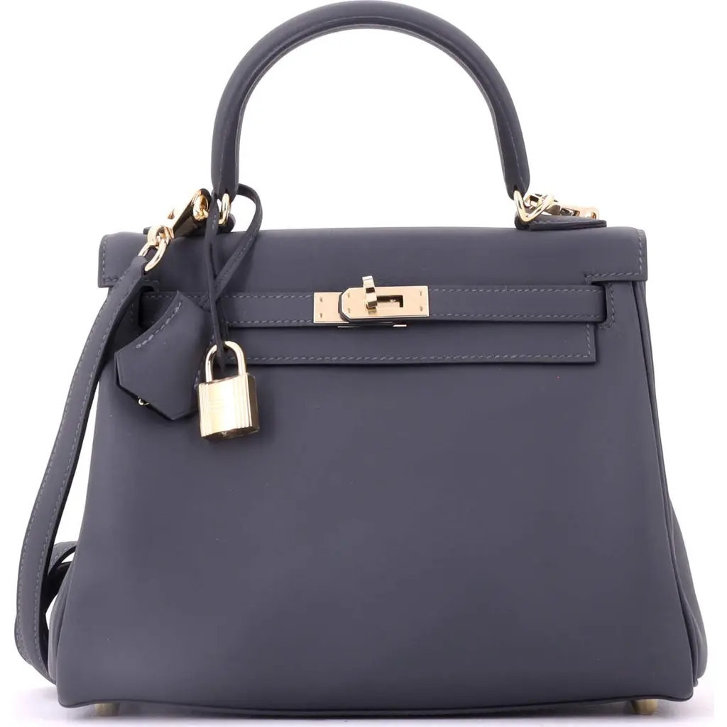 Pre-Owned Hermes Kelly Handbag Verso Swift with Permabrass Hardware 25 in Verso - Gris Misty/noir at Nordstrom, Size Small | Nordstrom