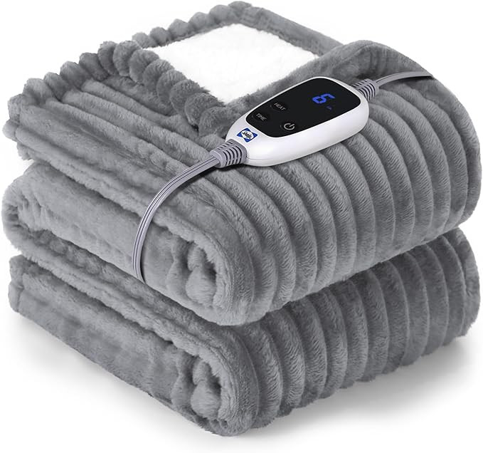 SEALY Heated Blanket Electric Throw, Ribbed Flannel to Sherpa,50"x60" Heating Blanket Throw, 6 He... | Amazon (US)