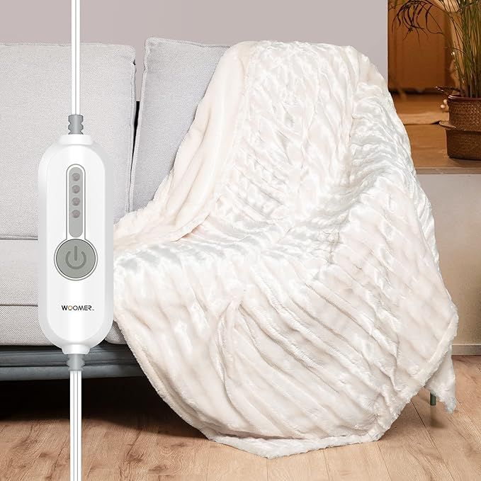 WOOMER Electric Heated Throw Blanket, Soft Faux Fur Fast Heating Blanket, 5 Year Warranty, 4 Heat... | Amazon (US)