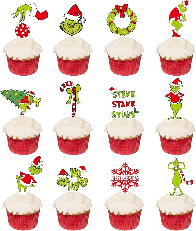 Christmas Cupcake Toppers 48 Pcs Grin Cake Topper Christmas Grin Party Decorations Christmas Sant... | Amazon (US)