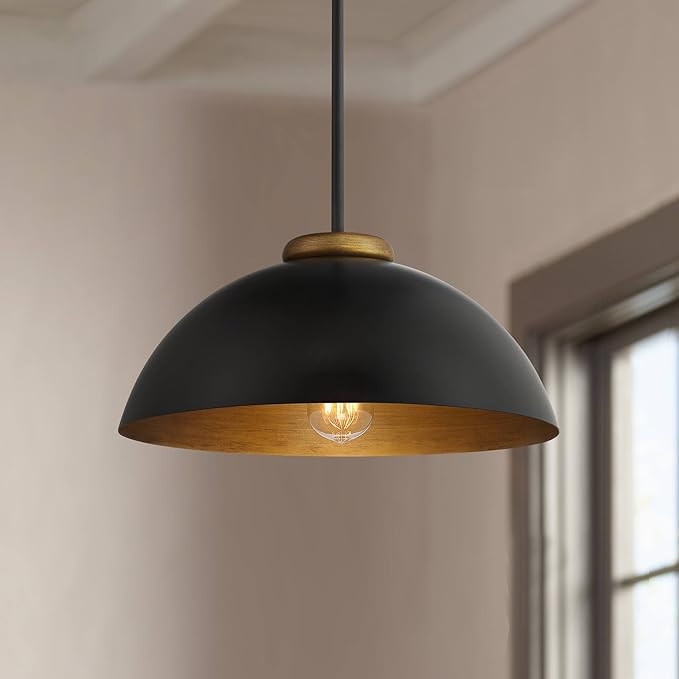 Janie Black Gold Pendant Light 15 1/2" Wide Modern Industrial Dome Metal Shade Fixture for Dining... | Amazon (US)