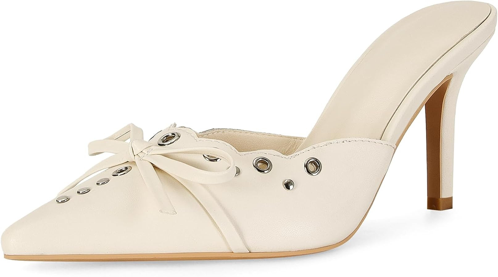 DOEYG Women Pointed Toe Bow Heels Mules Slip on Stiletto Heels Sandals Dress Party Wedding Studde... | Amazon (US)