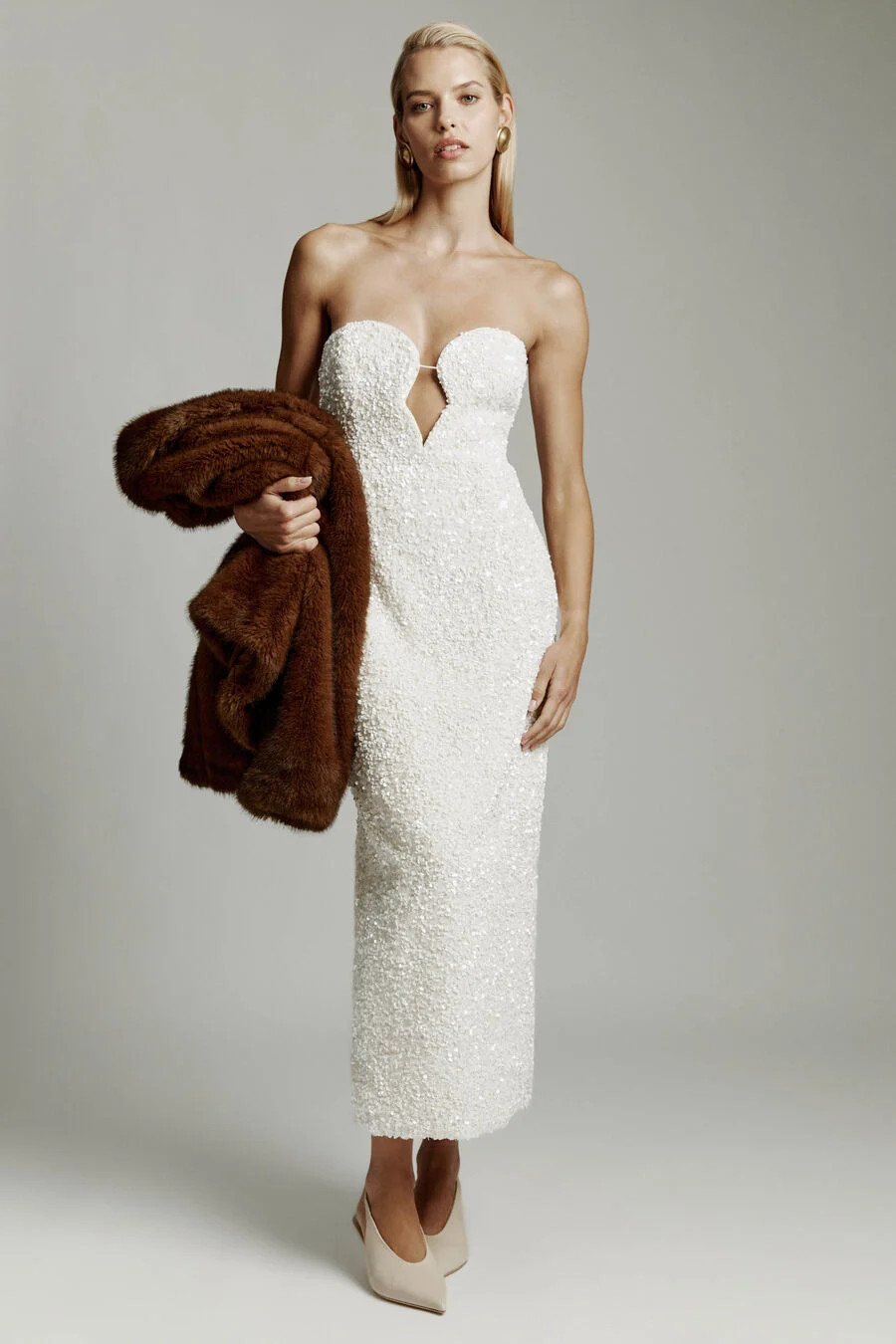 braya sequin midi dress in ivory | Bardot (US)