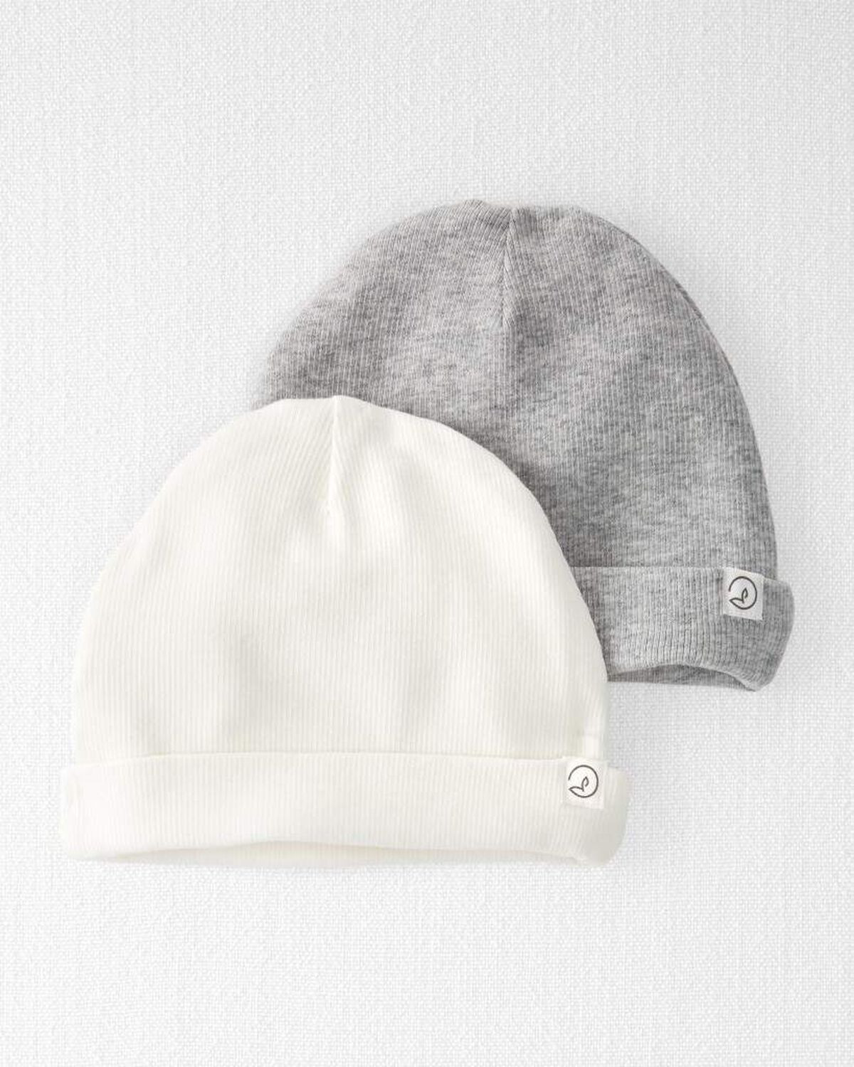 Grey, Sweet Cream Baby 2-Pack Organic Cotton Rib Caps
 | carters.com | Carter's