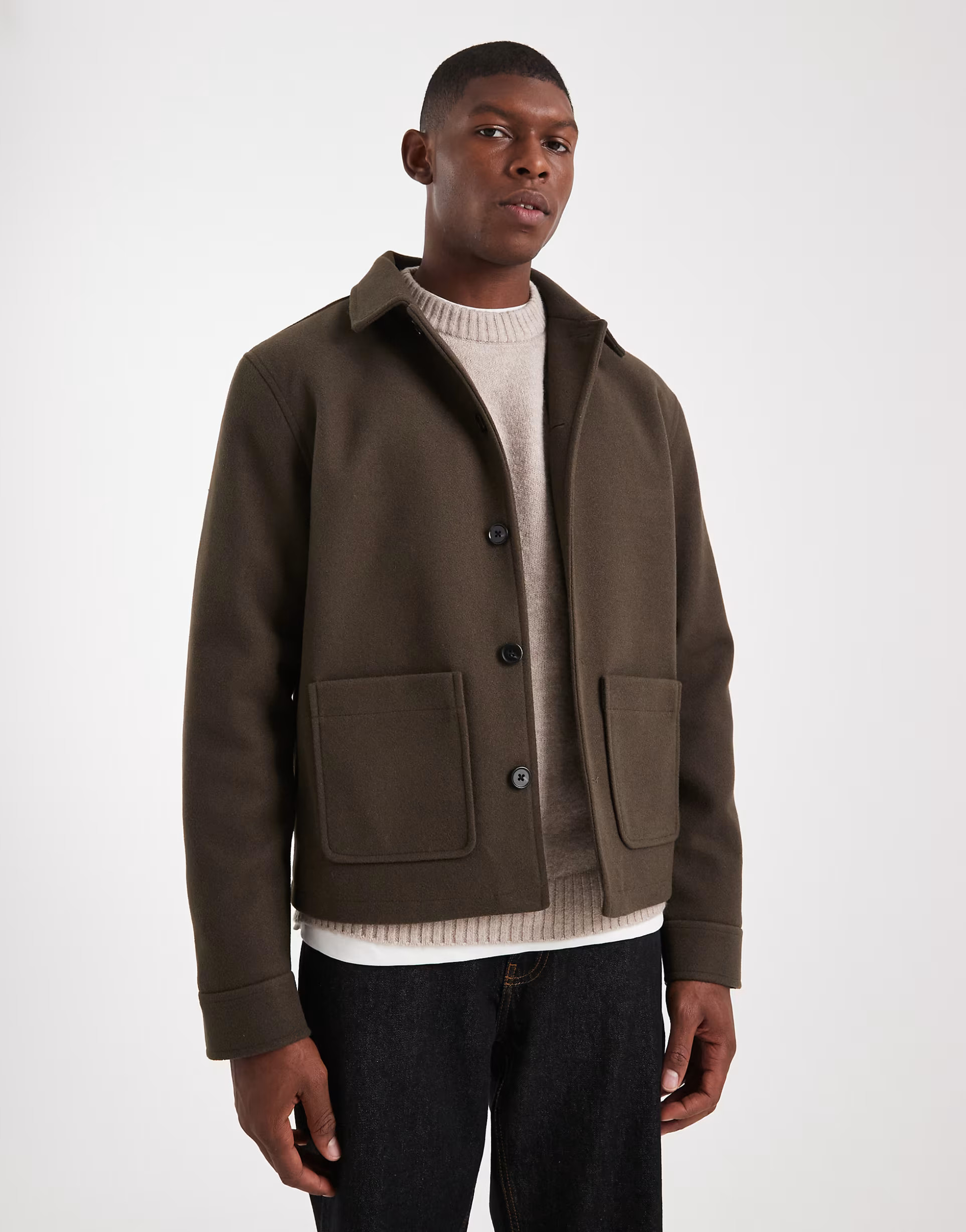 ASOS DESIGN wool look harrington jacket in khaki | ASOS | ASOS (Global)