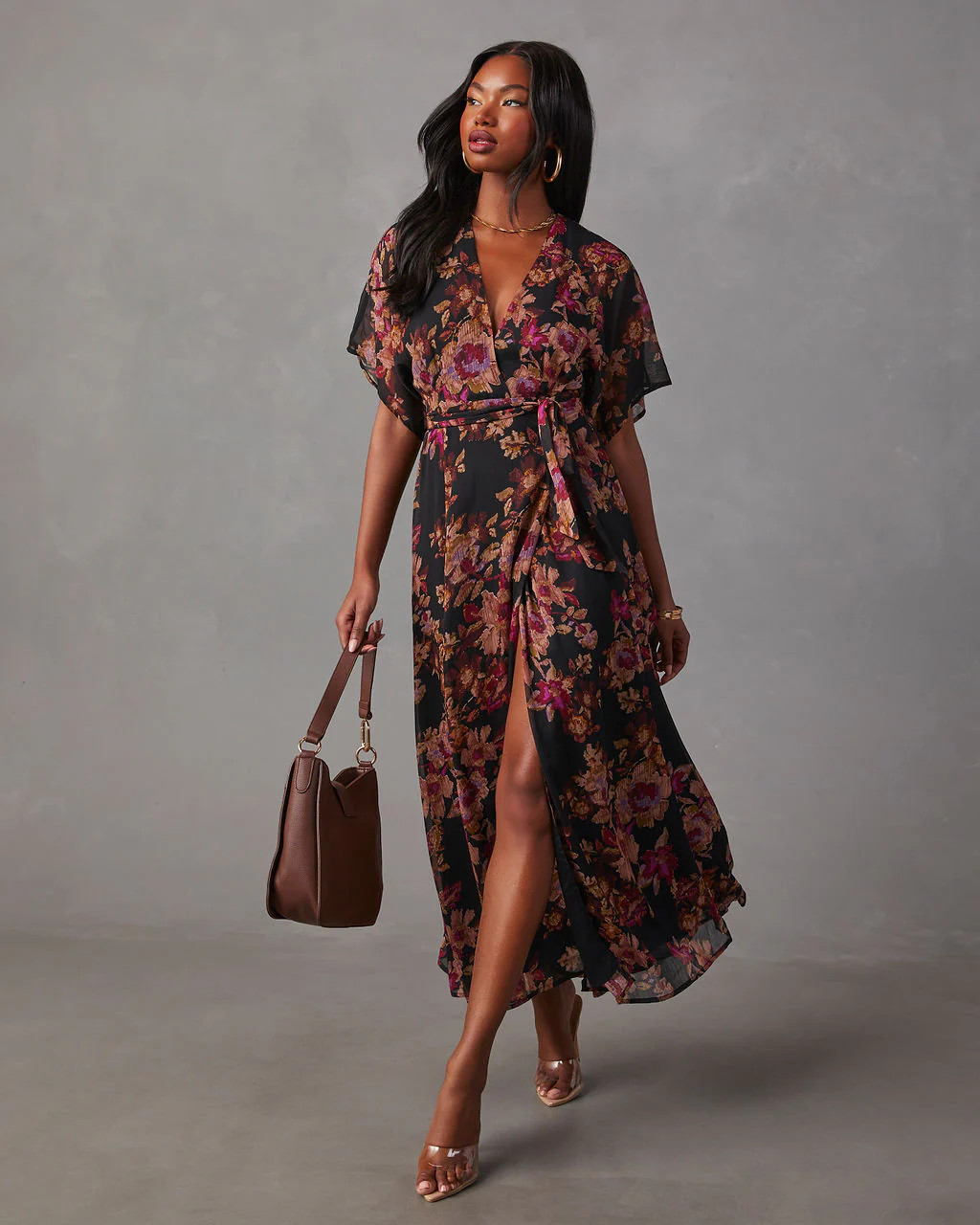 Aubrey Surplice Chiffon Floral Maxi Dress | VICI