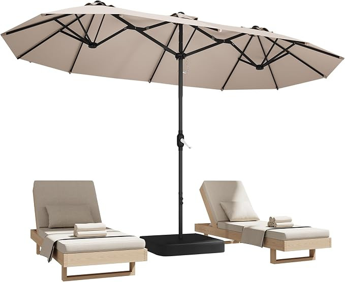 15ft Patio Umbrella with Base,Large Outdoor Double-Sided Rectangle Umbrella with Crank Handle, Ma... | Amazon (US)