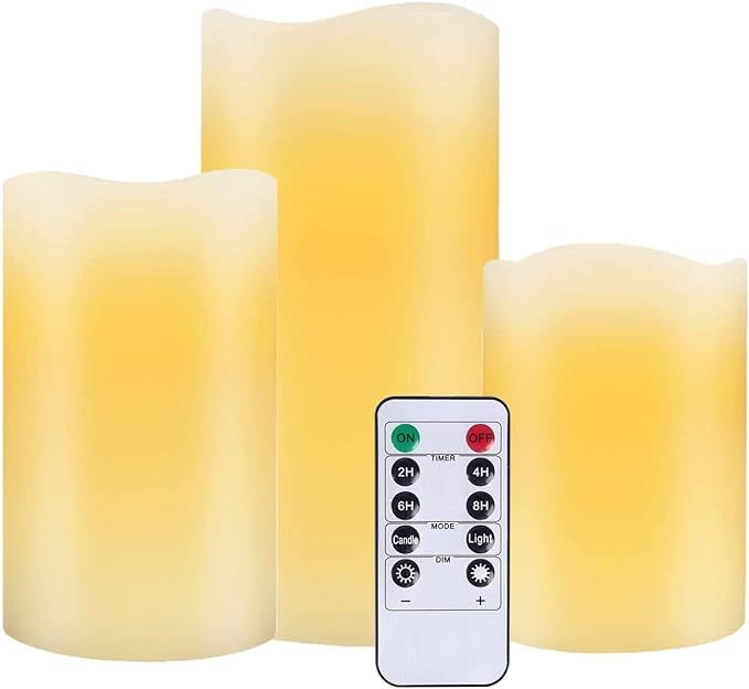Nancia Flameless Candles Battery Operated Candles 4" 5" 6" Set of 3 Ivory Real Wax Pillar LED Can... | Amazon (US)