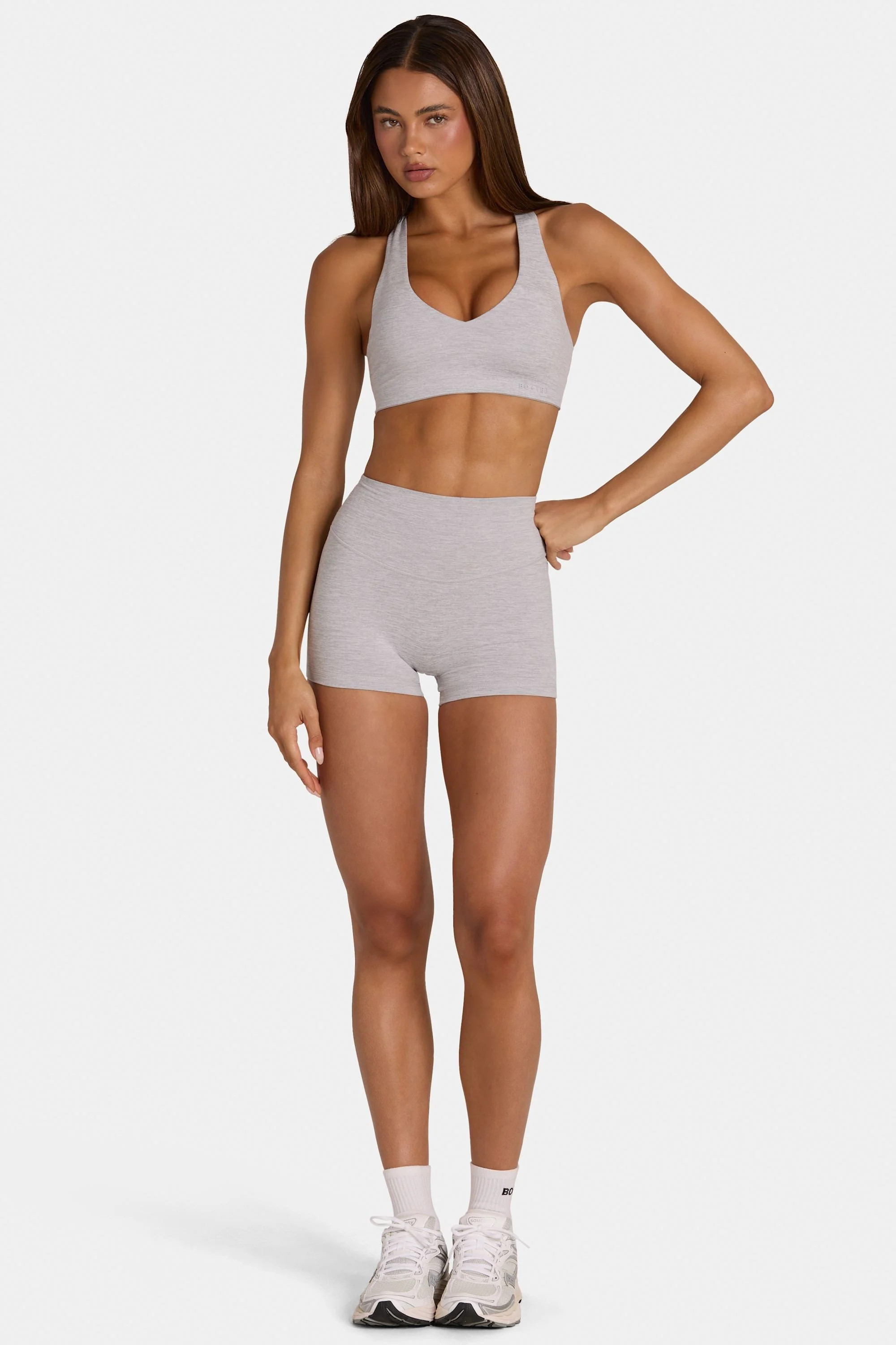 Soft Active Mini Shorts in Grey Marl | Bo+Tee