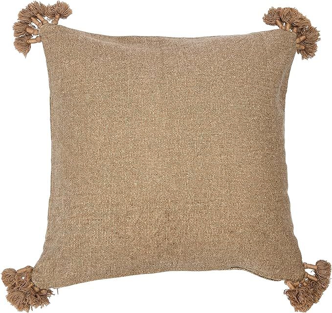 Creative Co-Op 20" Square Canvas Pillow Tassels Decorative Pillow Cover, Flax | Amazon (US)
