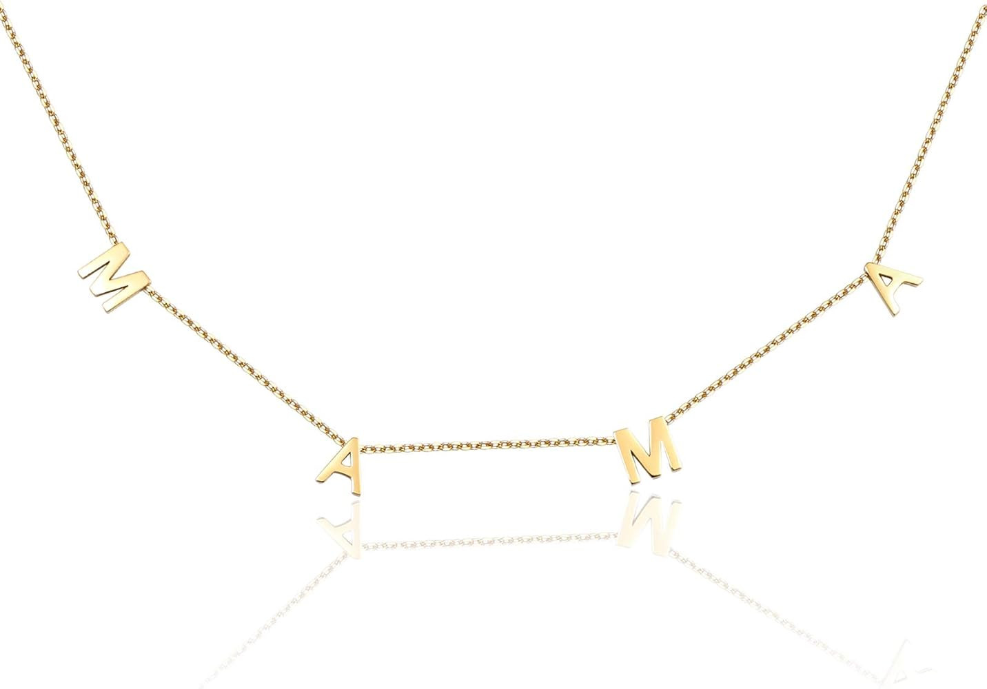 SINYARS Mama Necklace Gold Necklace for Mom 14K Dainty Letter Necklaces for Women Gift for Birthd... | Amazon (US)