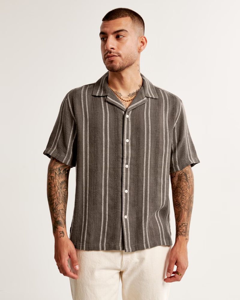 Men's Camp Collar Linen-Blend Shirt | Men's Clearance | Abercrombie.com | Abercrombie & Fitch (US)