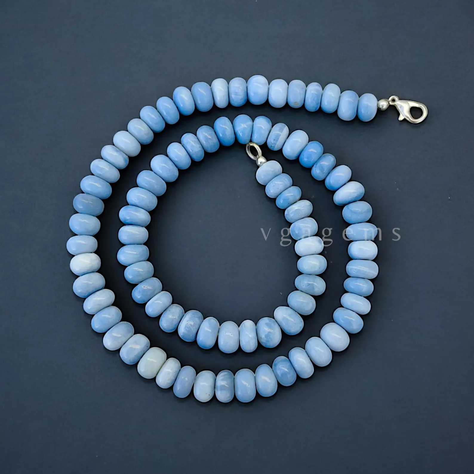 ON SALE Blue Peruvian Opal Beaded Necklace, Natural Blue Candy Opal Beads Necklace, Blue Smooth R... | Etsy (US)