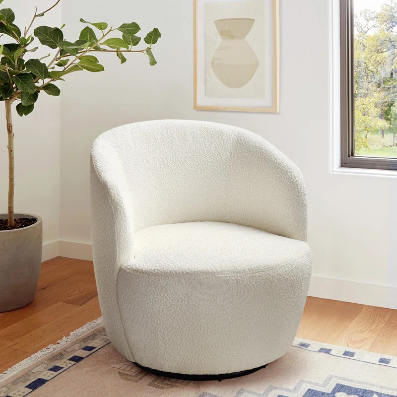 Anneros 28" Wide Boucle Swivel Barrel Chair | Wayfair North America