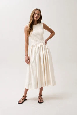 Gladys Smocked Bodice Dress - Oyster Shell | Pistola Denim