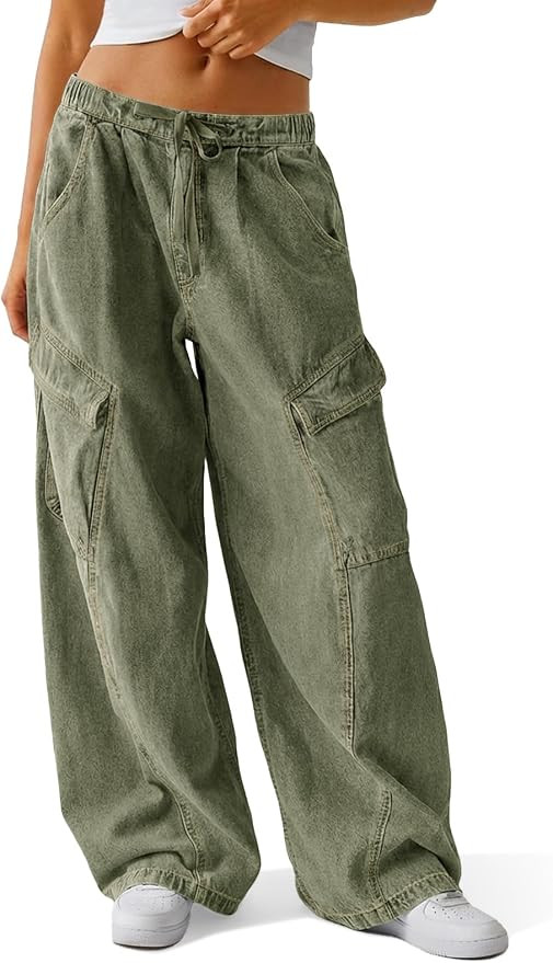 Tankaneo Women Baggy Wide Leg Jeans Y2k Low Rise Drawstring Boyfriend Denim Pants Casual Loose Fi... | Amazon (US)