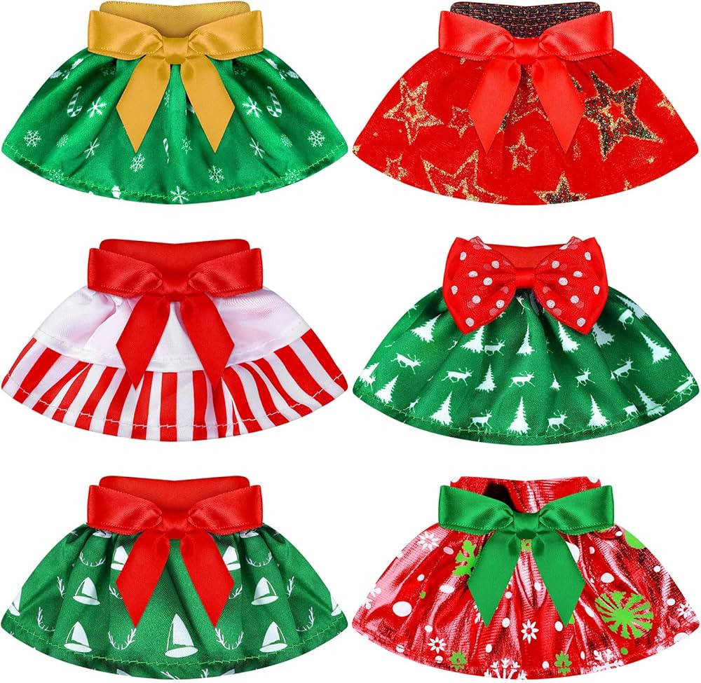 6 Pieces Santa Clothing Elf Dance Skirt Set Christmas Elf Skirts for Christmas Doll Holiday Decor... | Amazon (US)